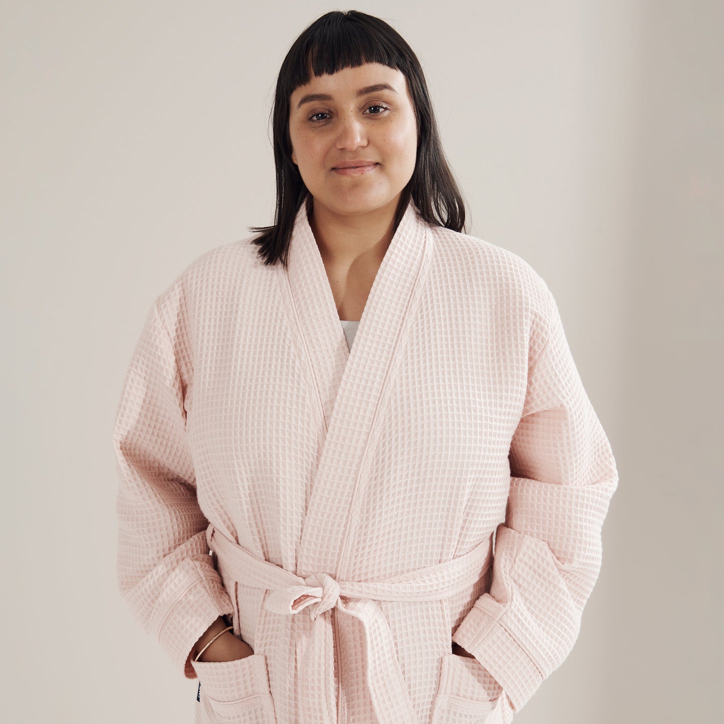 Waffle bathrobe L–XL | powder